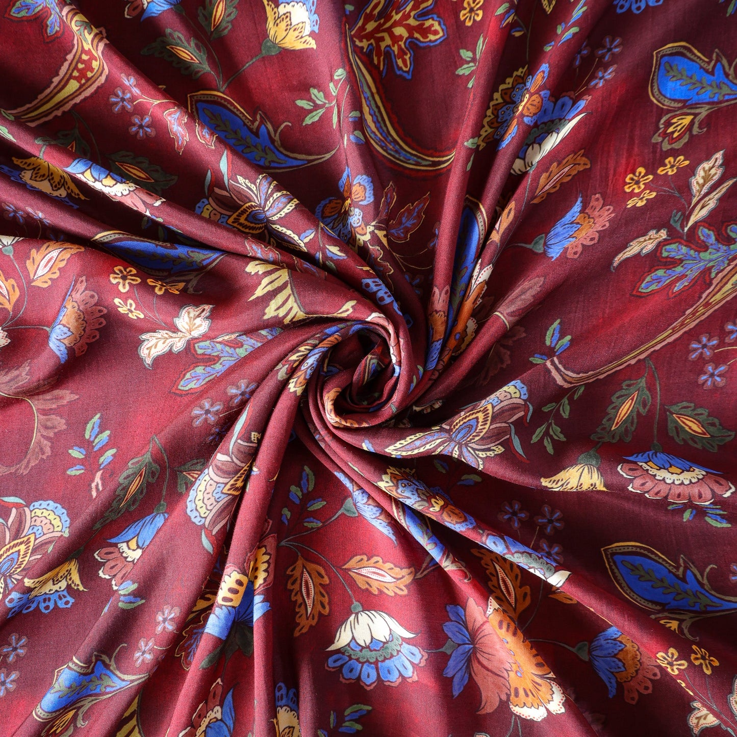 Pure Muslin Silk Vintage Paisley Floral Pattern Printed Fabric
