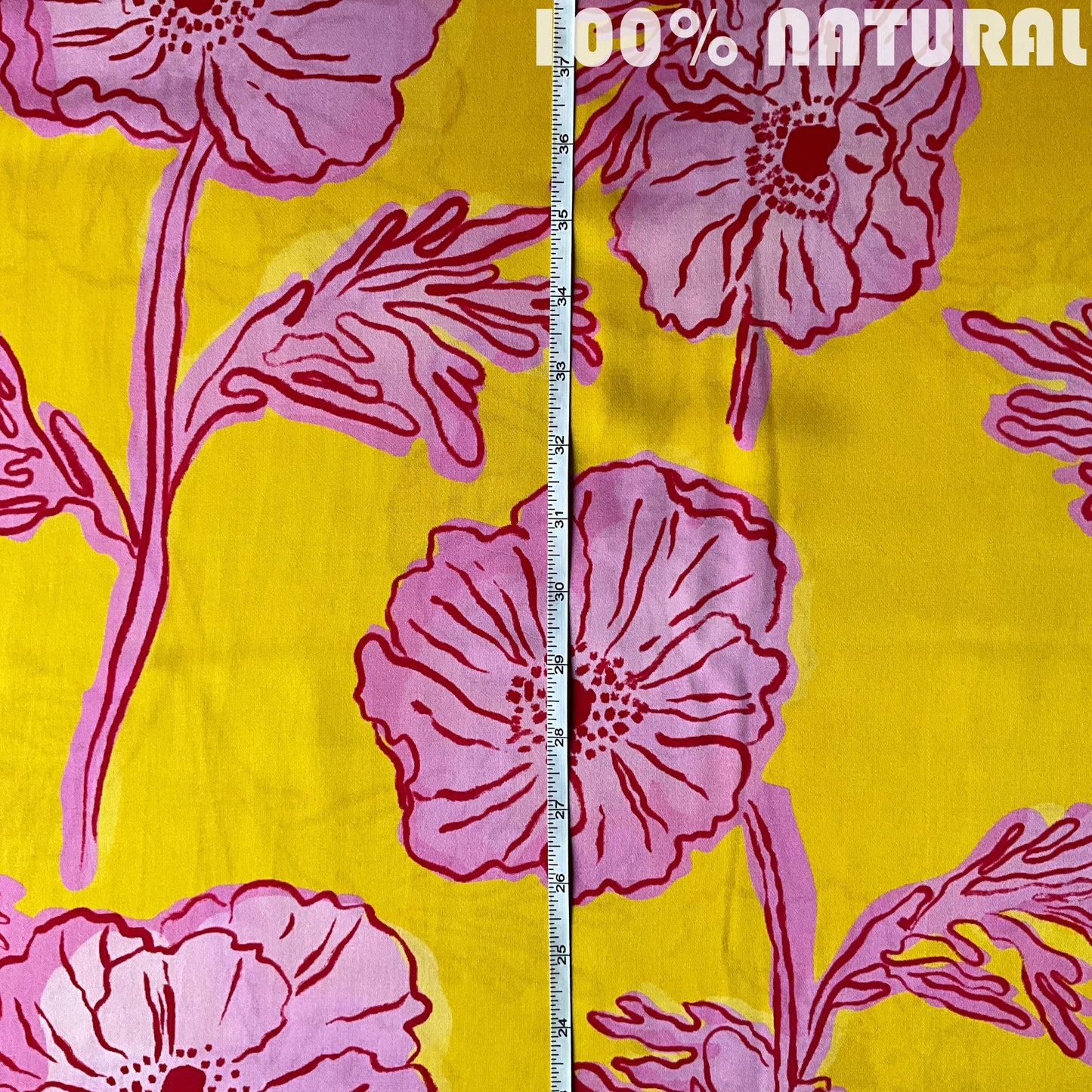 Yellow Pink Minimal floral pattern print, Viscose Modal Satin Fabric