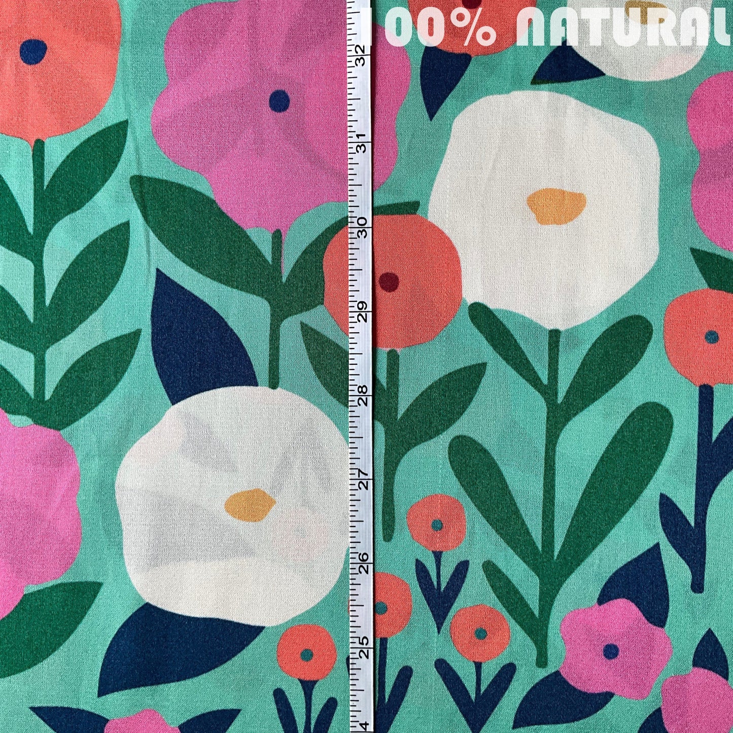 Pink Green Garden Bliss print, Viscose Modal satin fabric