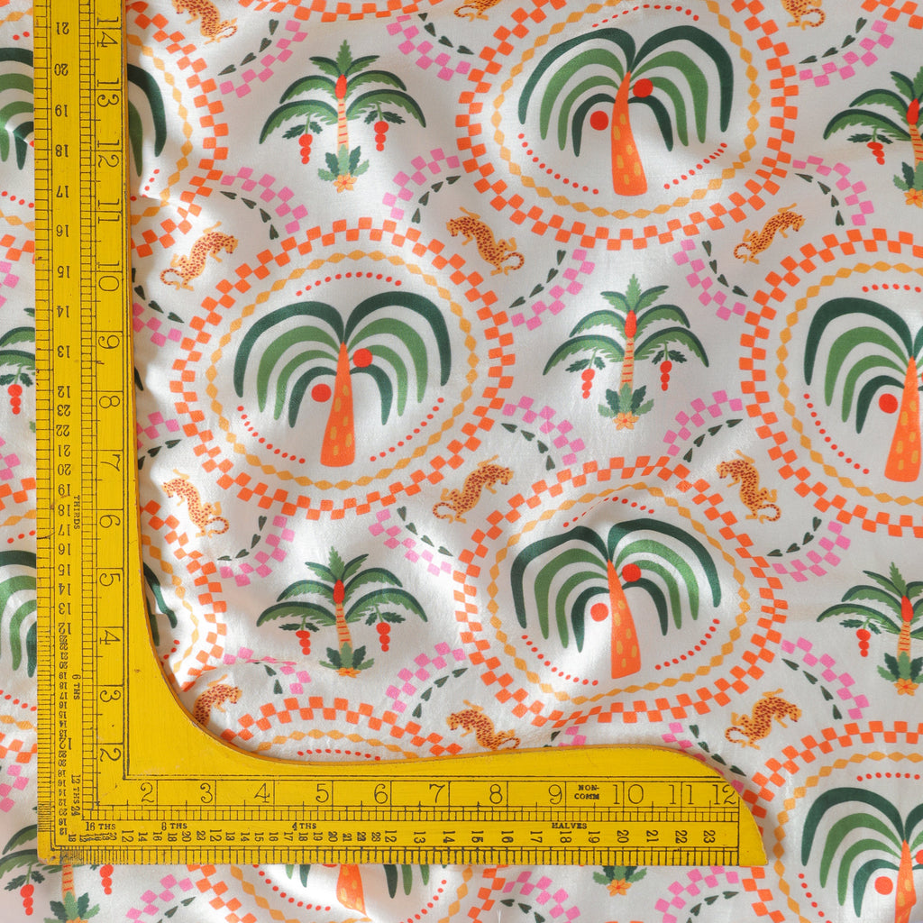 Pure Russian Silk Tropical Palm Medallion Pattern Printed Fabric