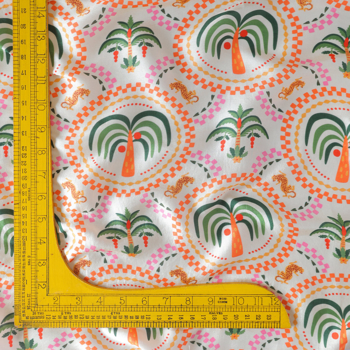 Pure Russian Silk Tropical Palm Medallion Pattern Printed Fabric
