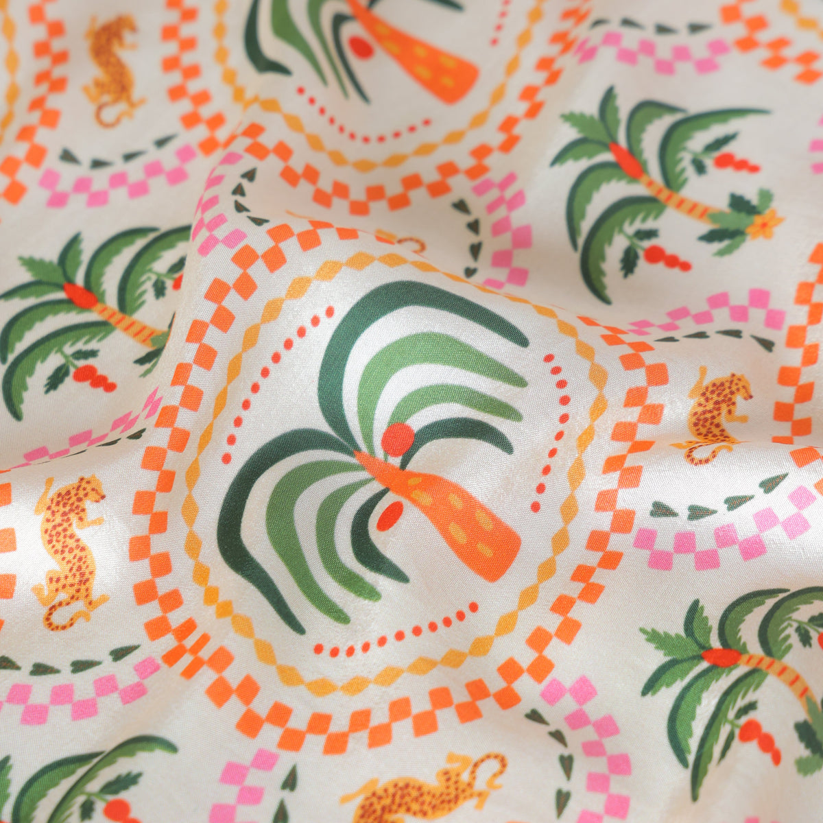 Pure Russian Silk Tropical Palm Medallion Pattern Printed Fabric