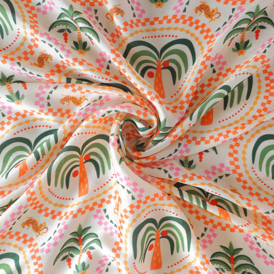 Pure Russian Silk Tropical Palm Medallion Pattern Printed Fabric