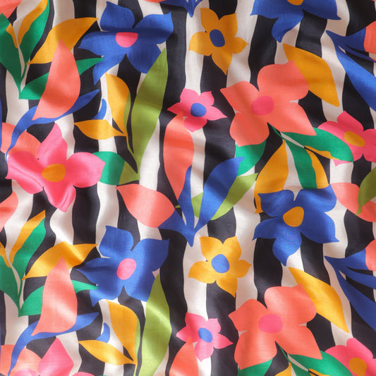 Pure Russian Silk Abstract Floral Pattern Printed Fabric