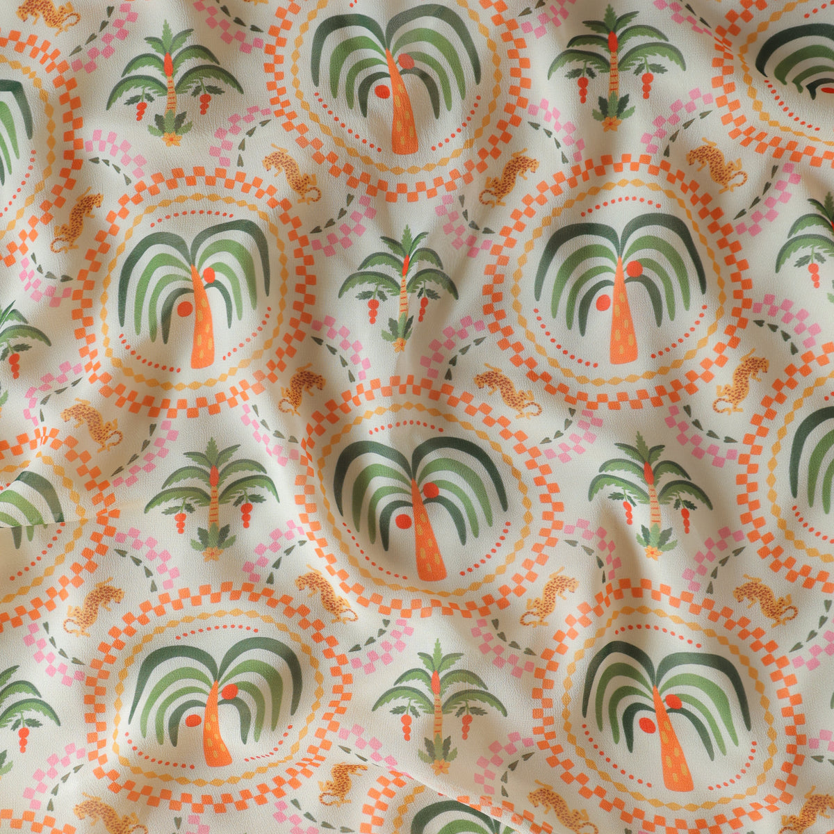Pure Georgette Tropical Palm Medallion Pattern Printed Fabric