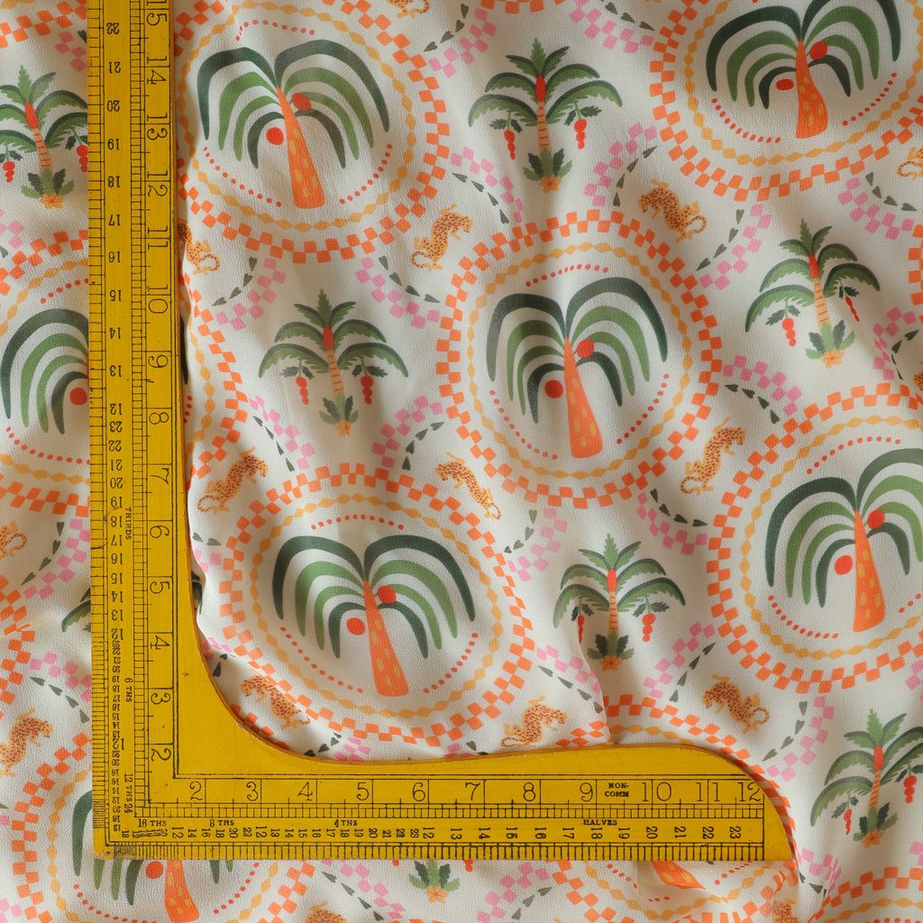 Pure Georgette Tropical Palm Medallion Pattern Printed Fabric