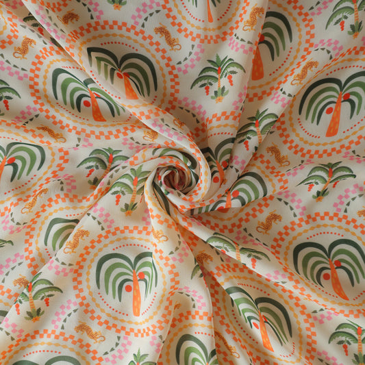 Pure Georgette Tropical Palm Medallion Pattern Printed Fabric