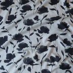 Pure Muslin Silk Black and White Floral Pattern Printed Fabric