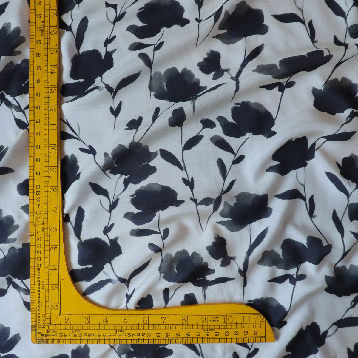 Pure Muslin Silk Black and White Floral Pattern Printed Fabric
