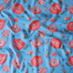 Pure Muslin Silk Blue Floral Pattern Printed Fabirc