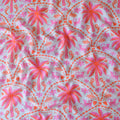 Pure Muslin Silk Vibrant Pink Pine Tree Pattern Printed Fabirc