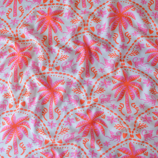 Pure Muslin Silk Vibrant Pink Pine Tree Pattern Printed Fabirc