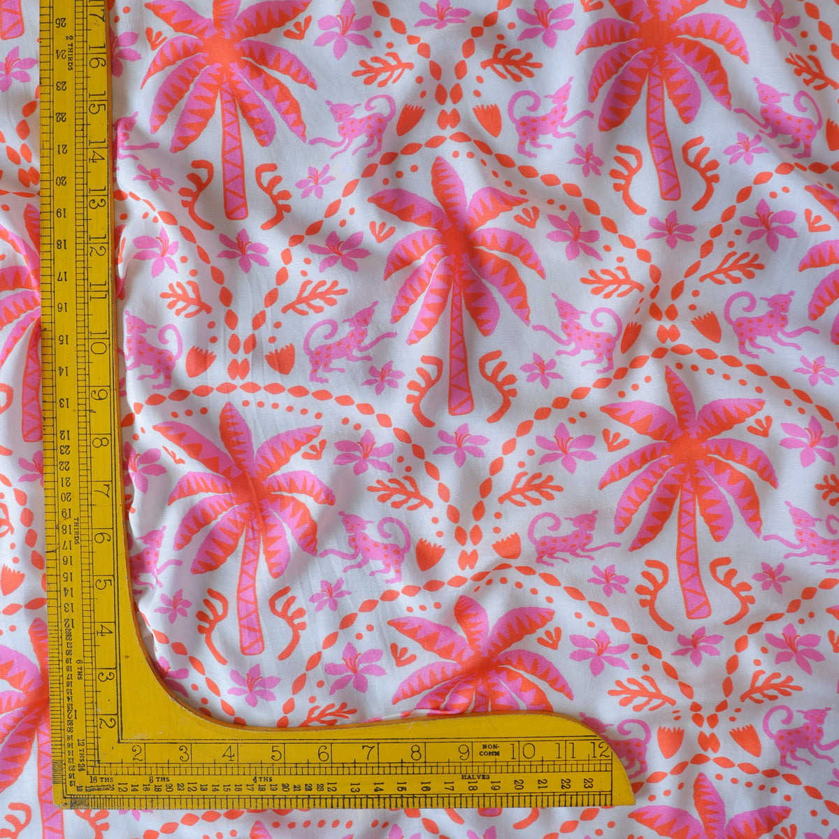 Pure Muslin Silk Vibrant Pink Pine Tree Pattern Printed Fabirc
