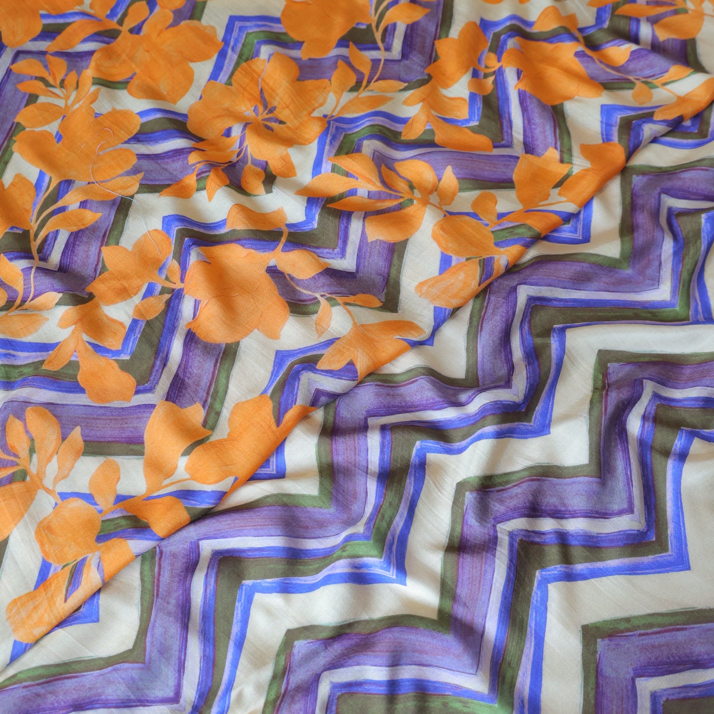 2 Piece Set (2.5mtr+2.5mtr) Pure Muslin Silk Printed Fabric