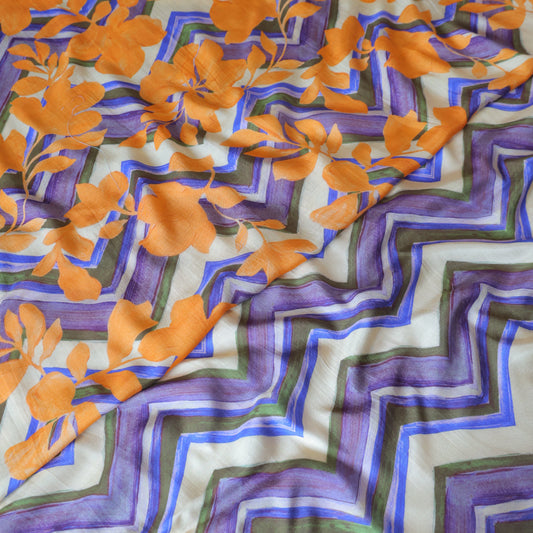 2 Piece Set (2.5mtr+2.5mtr) Pure Muslin Silk Printed Fabric