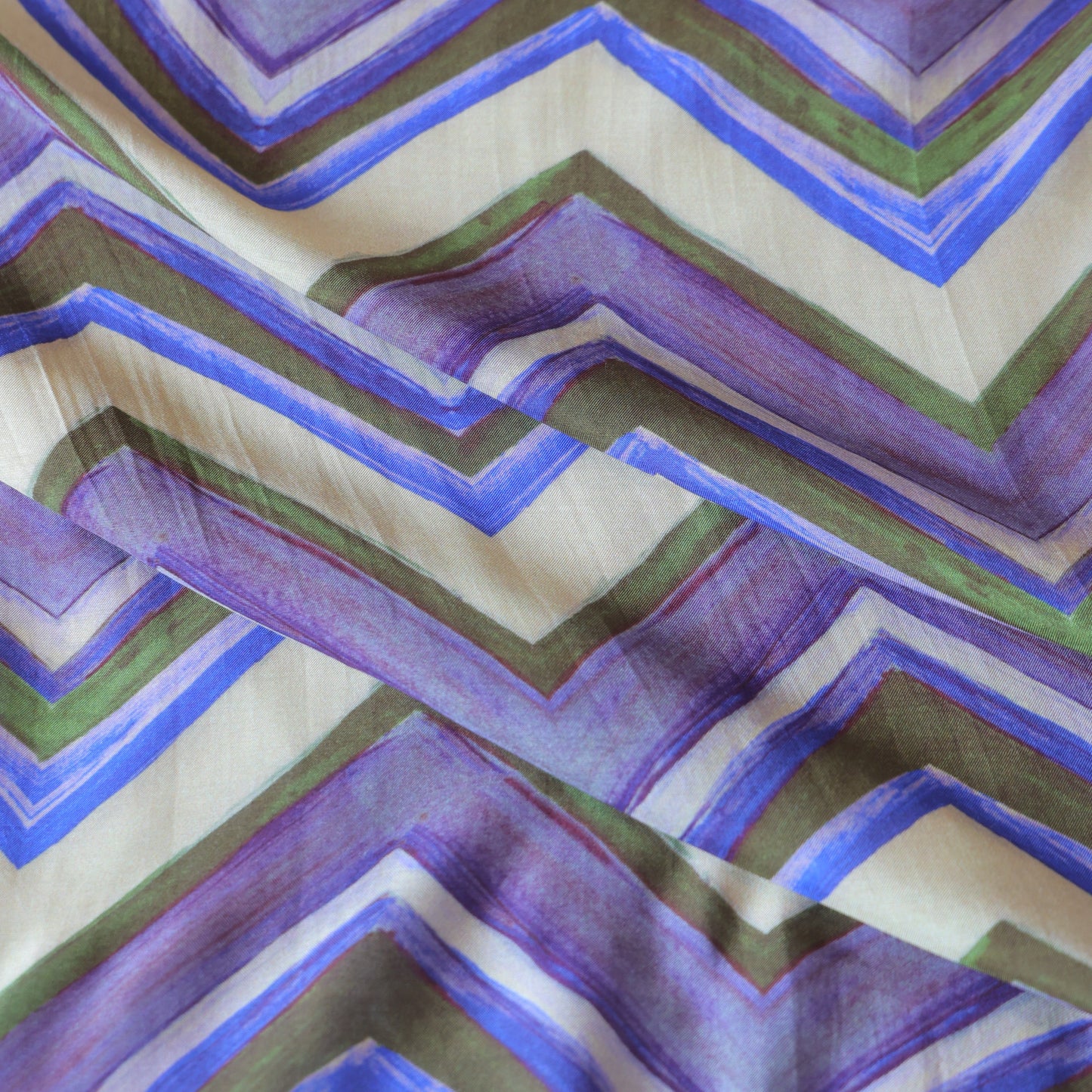 Pure Muslin Silk Violet Chevron Waves Printed Fabric