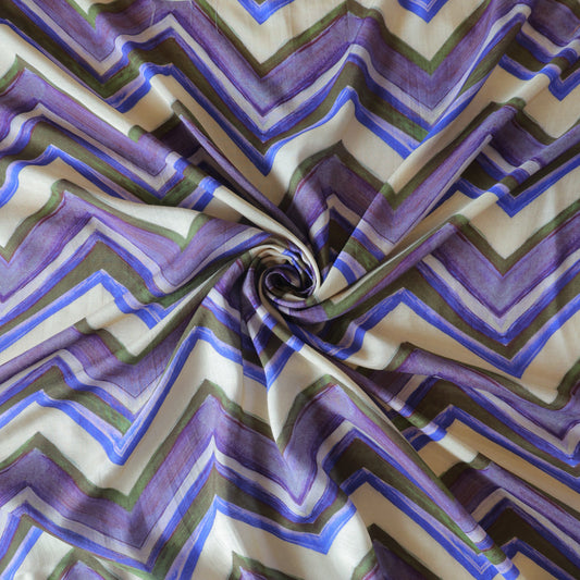Pure Muslin Silk Violet Chevron Waves Printed Fabric