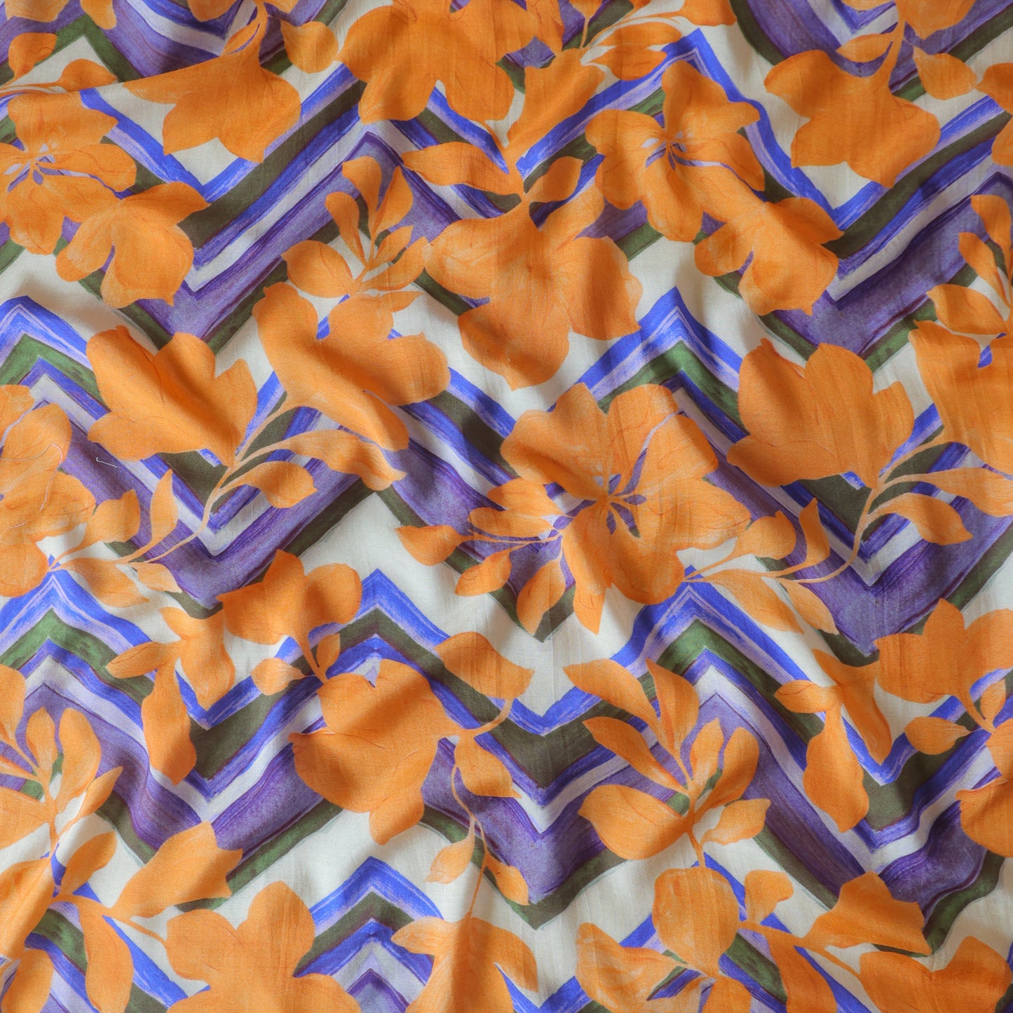 2 Piece Set (2.5mtr+2.5mtr) Pure Muslin Silk Printed Fabric