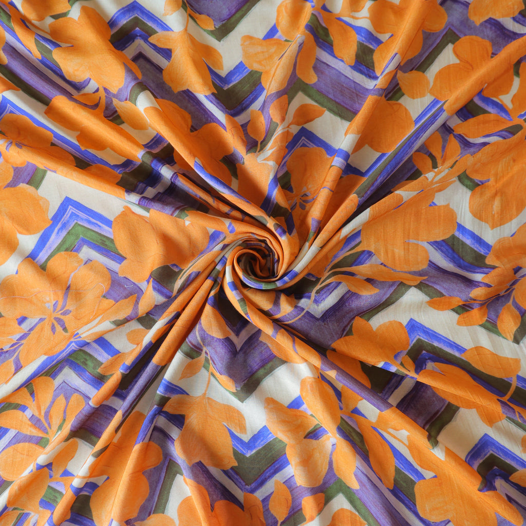 2 Piece Set (2.5mtr+2.5mtr) Pure Muslin Silk Printed Fabric