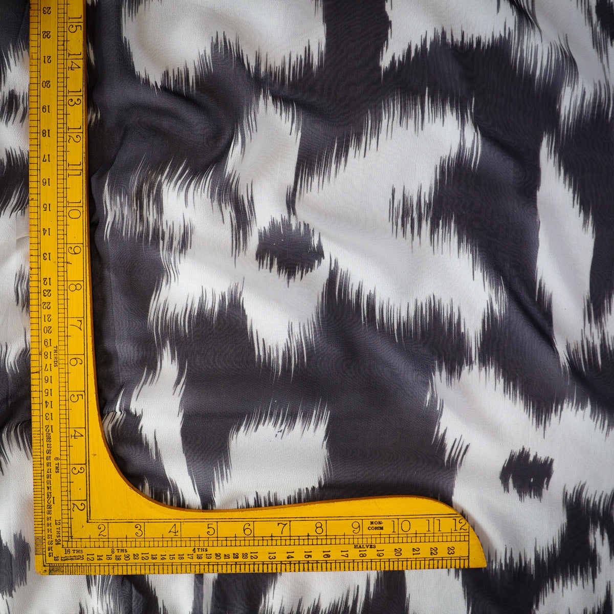 Pure Georgette Monochrome Ikat Mist Pattern Printed Fabric