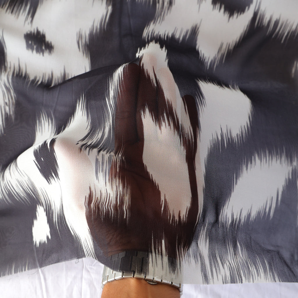 Pure Georgette Monochrome Ikat Mist Pattern Printed Fabric