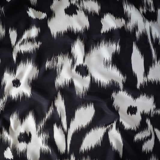 Pure Muslin Silk Monochrome Ikat Mist Pattern Printed Fabric