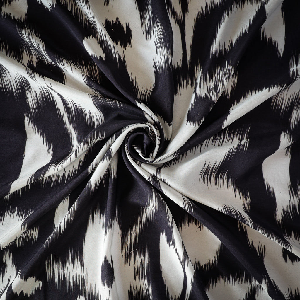 Pure Muslin Silk Monochrome Ikat Mist Pattern Printed Fabric