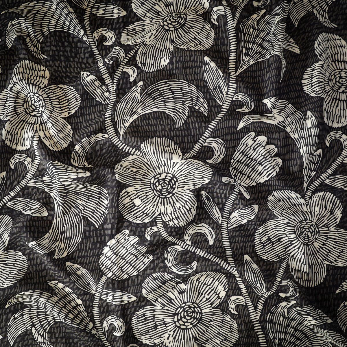 Pure Muslin Silk Sketchy Floral Pattern Printed Fabric