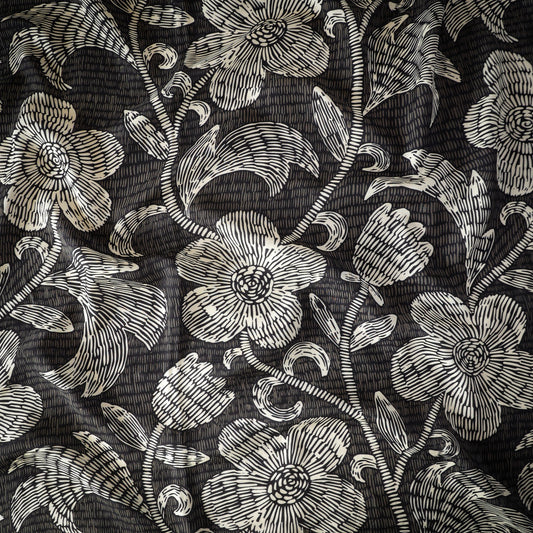 Pure Muslin Silk Sketchy Floral Pattern Printed Fabric