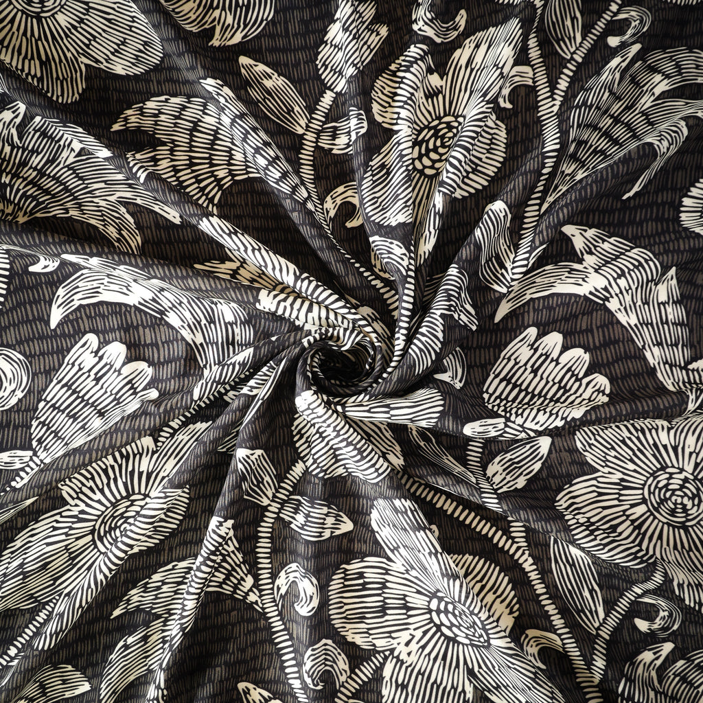 Pure Muslin Silk Sketchy Floral Pattern Printed Fabric