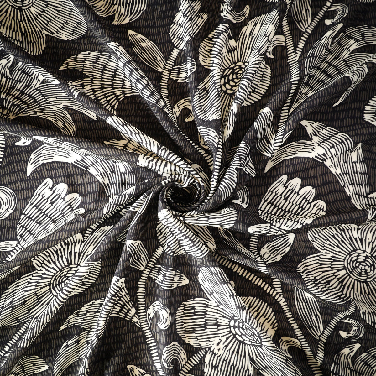 Pure Muslin Silk Sketchy Floral Pattern Printed Fabric
