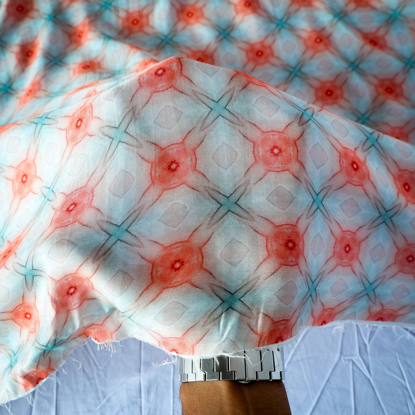 Pure Muslin Silk Pastel Shibori Geometric Pattern Printed Fabric