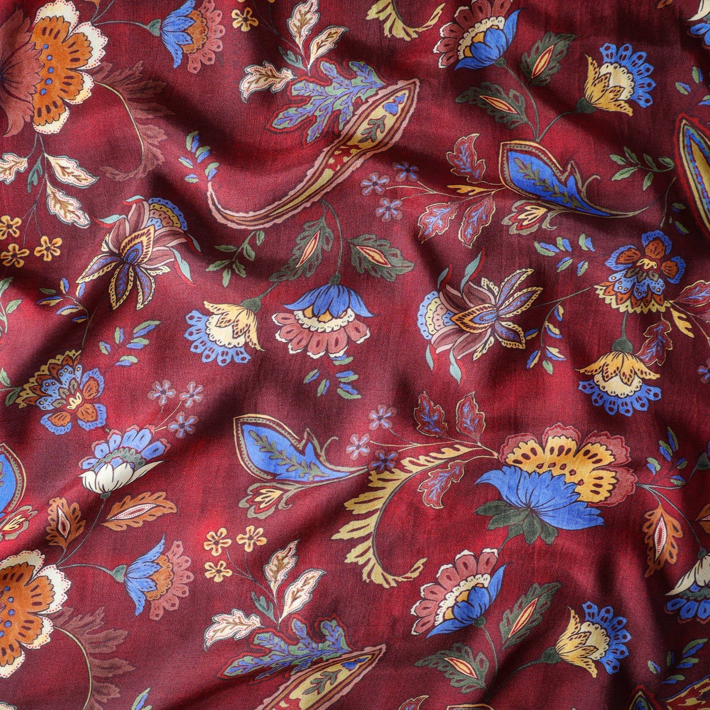 Pure Muslin Silk Vintage Paisley Floral Pattern Printed Fabric