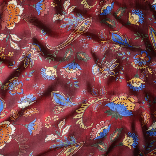 Pure Muslin Silk Vintage Paisley Floral Pattern Printed Fabric