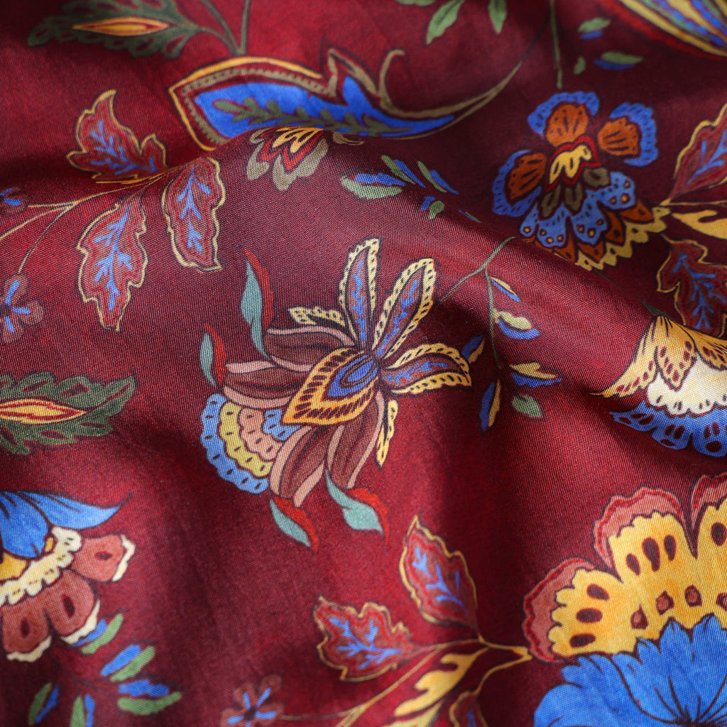 Pure Muslin Silk Vintage Paisley Floral Pattern Printed Fabric