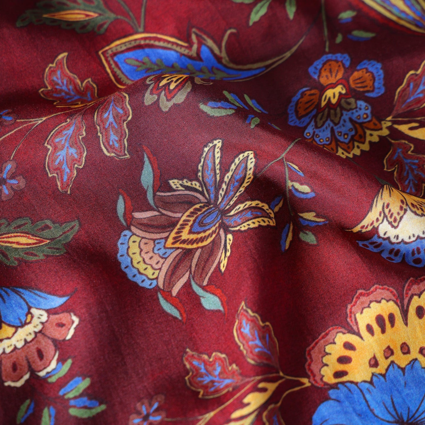 Pure Muslin Silk Vintage Paisley Floral Pattern Printed Fabric