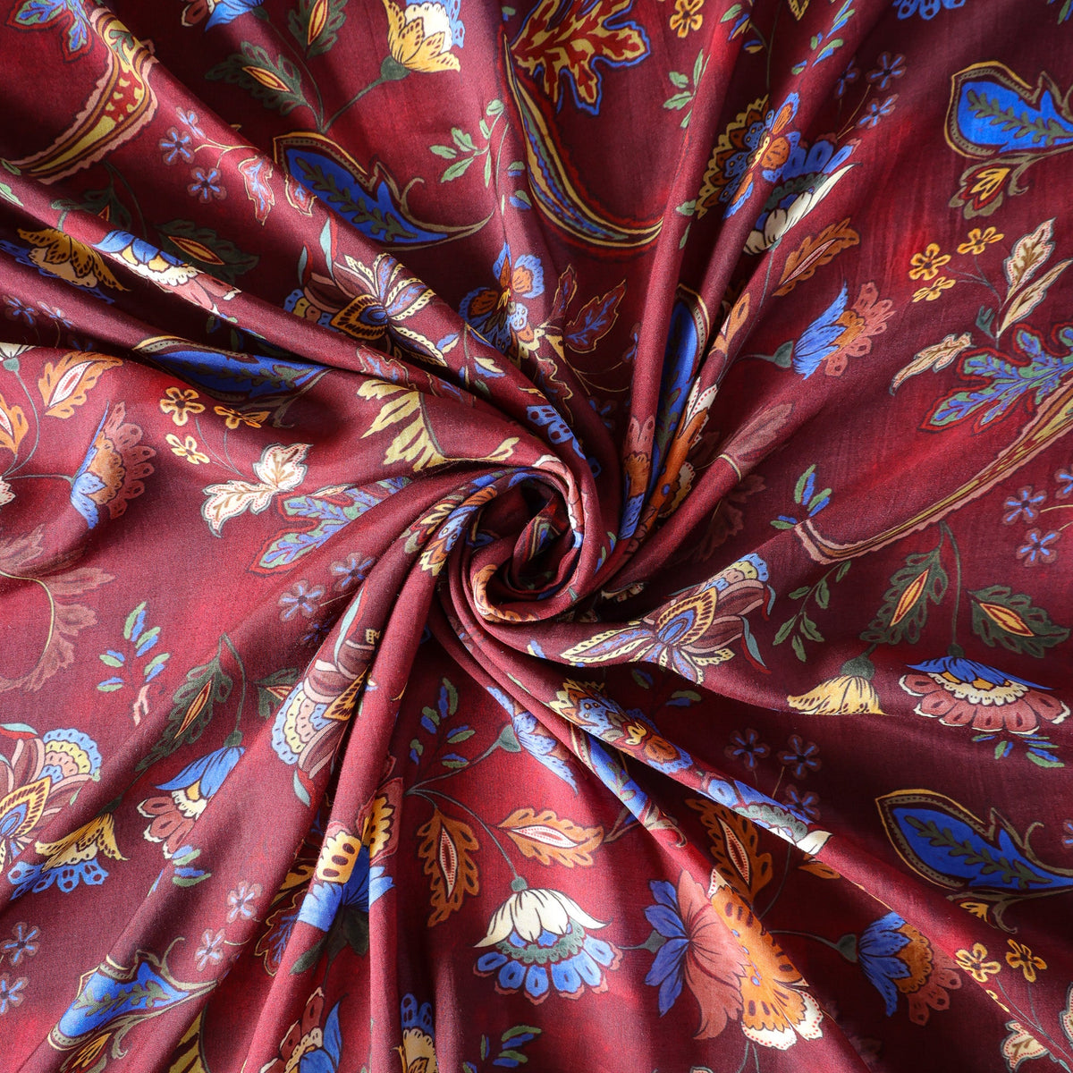 Pure Muslin Silk Vintage Paisley Floral Pattern Printed Fabric
