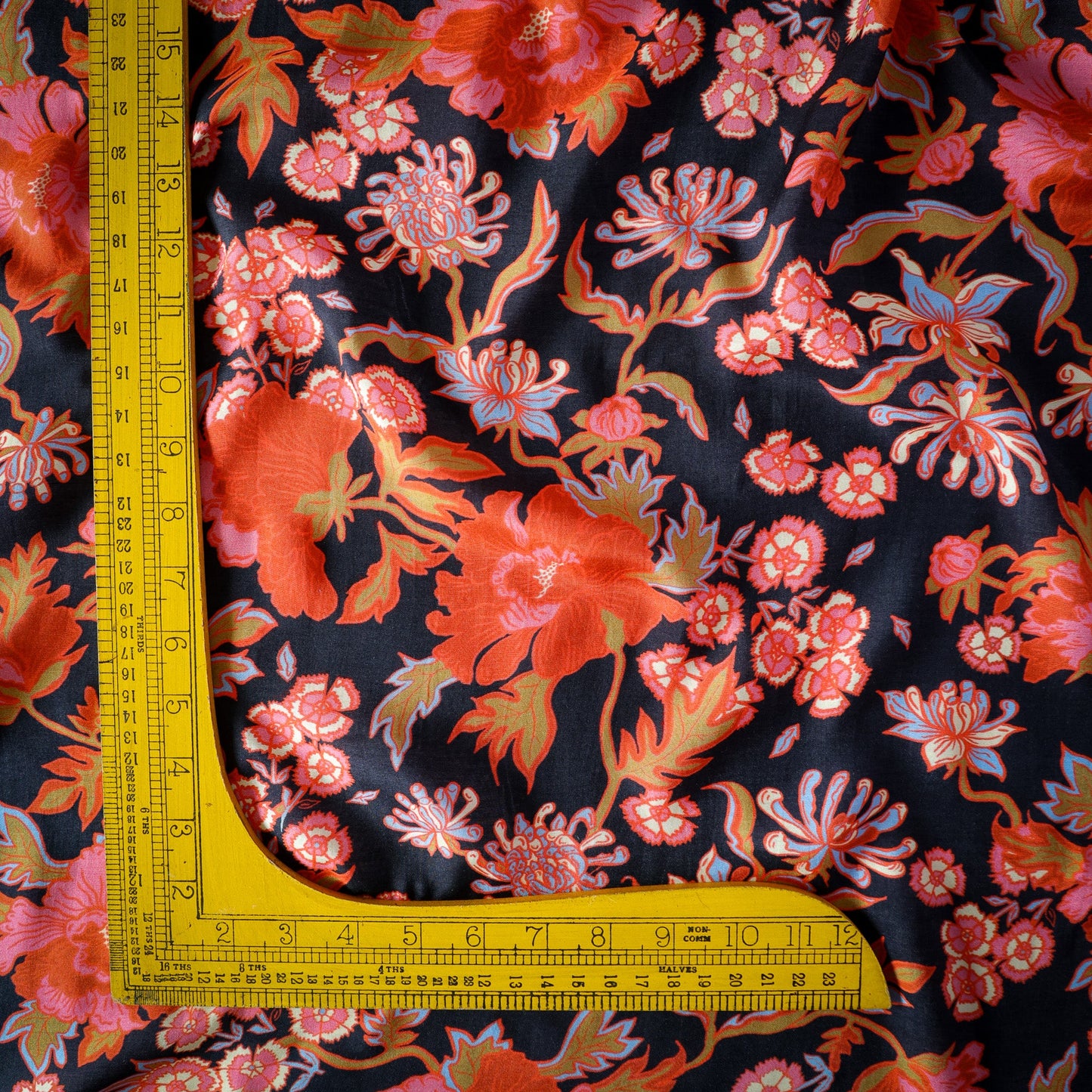 Pure Muslin Silk Black Floral Pattern Printed Fabric