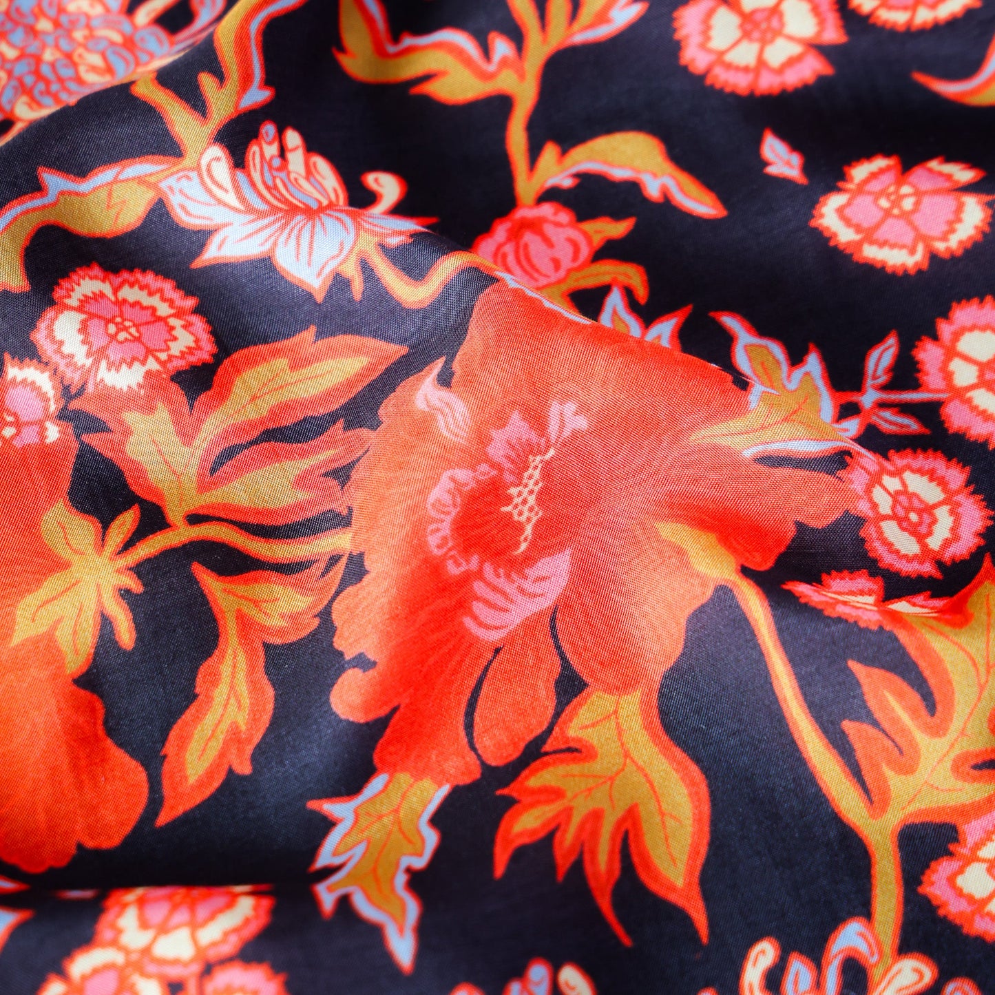 Pure Muslin Silk Black Floral Pattern Printed Fabric