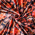 Pure Muslin Silk Black Floral Pattern Printed Fabric