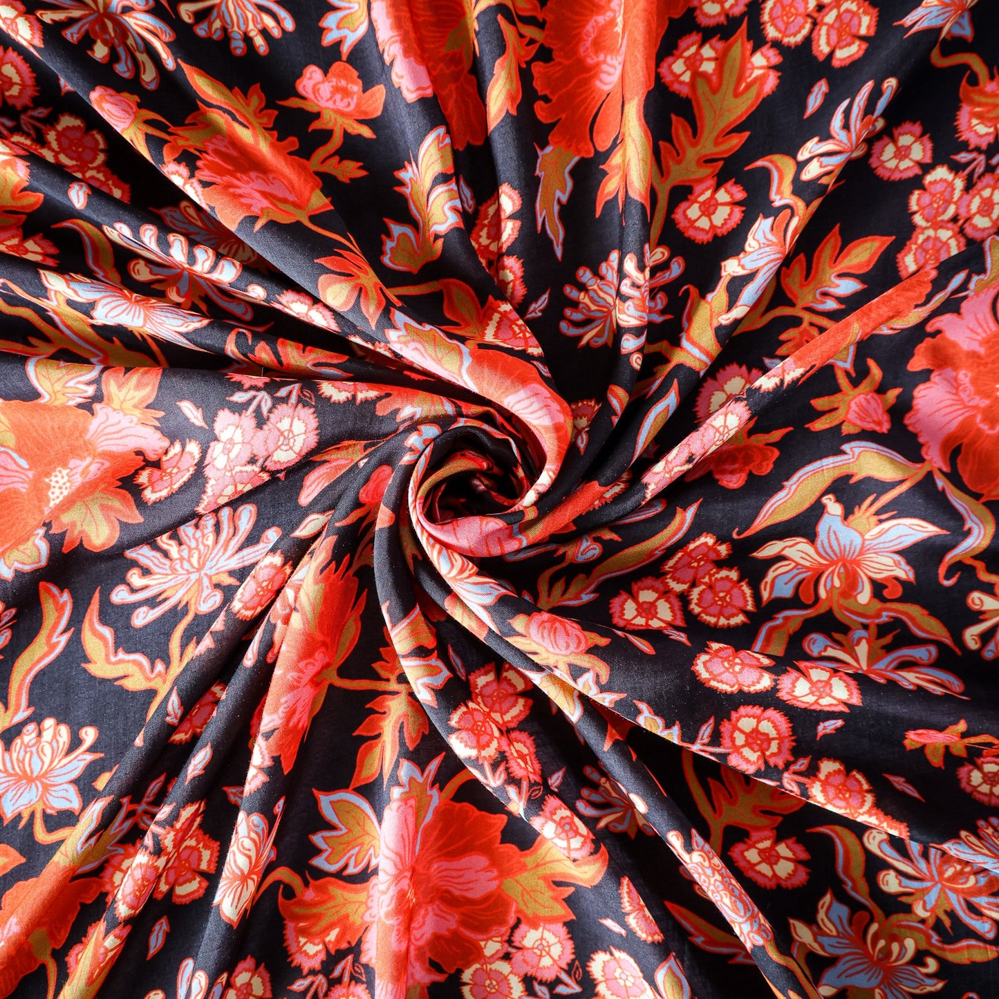 Pure Muslin Silk Black Floral Pattern Printed Fabric