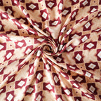 Pure Muslin Silk Beige Rustic Diamond Geometric Pattern Printed Fabric