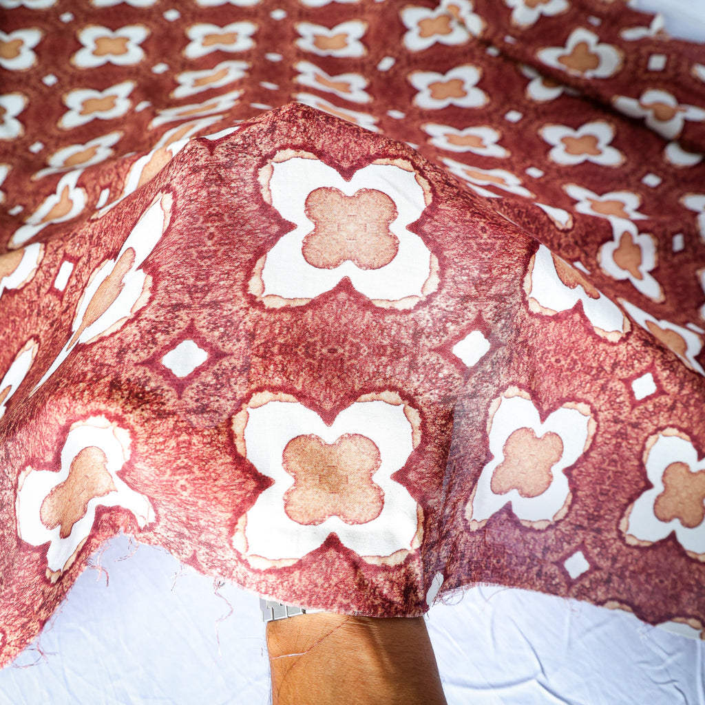 Pure Muslin Silk Mosaic Geometric Pattern Printed Fabric