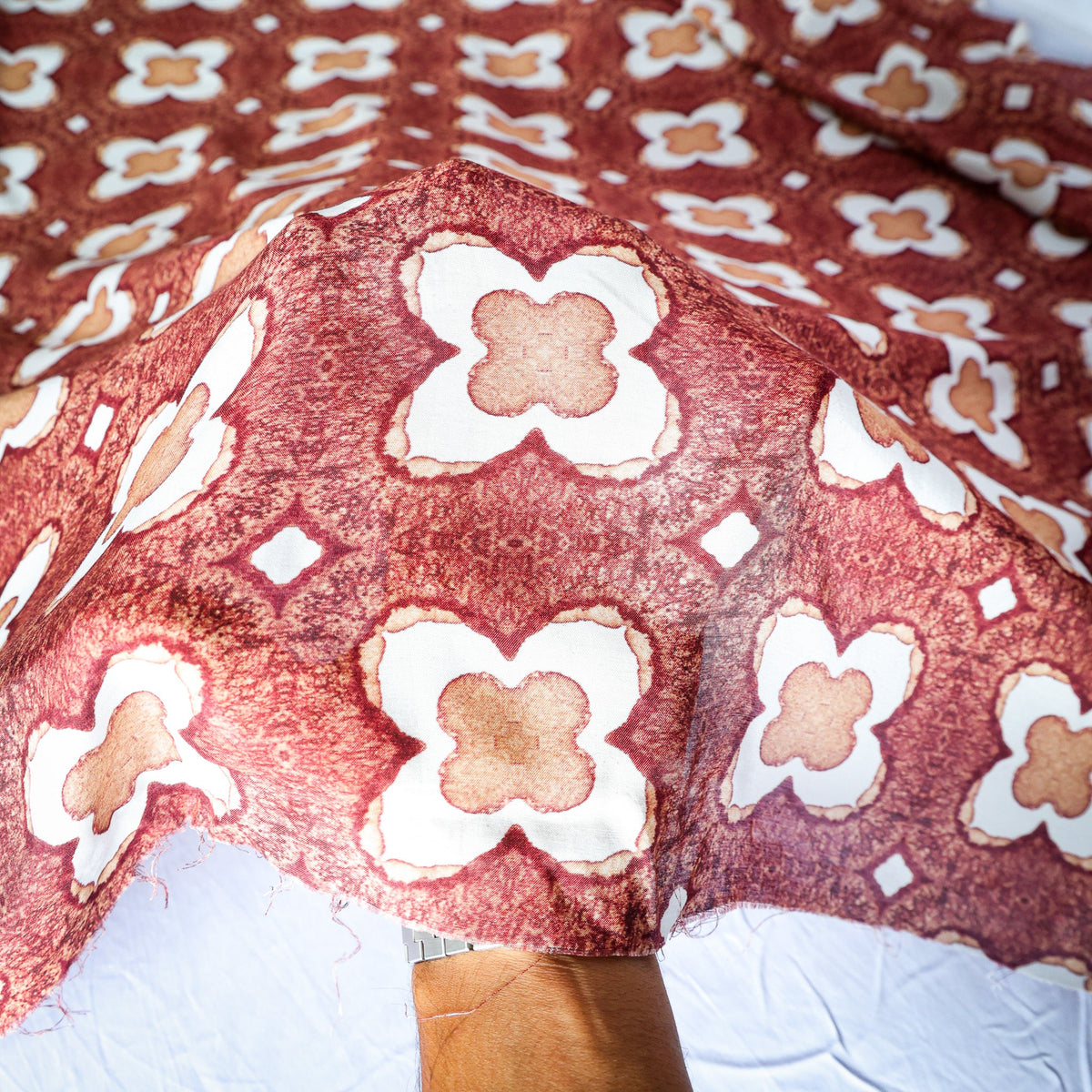 Pure Muslin Silk Mosaic Geometric Pattern Printed Fabric