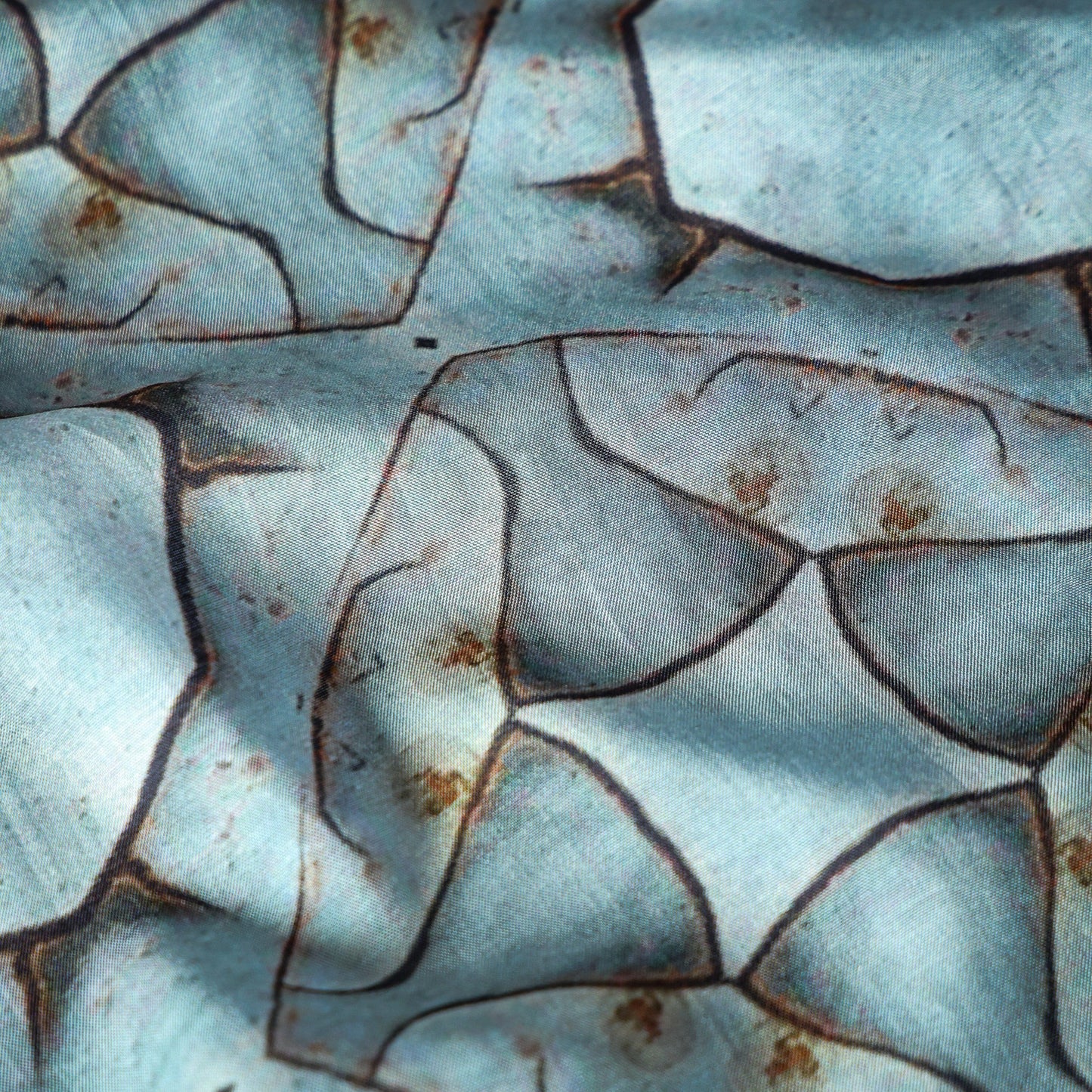 Pure Muslin Silk Ice Blue Geometric Abstract Pattern Printed Fabric