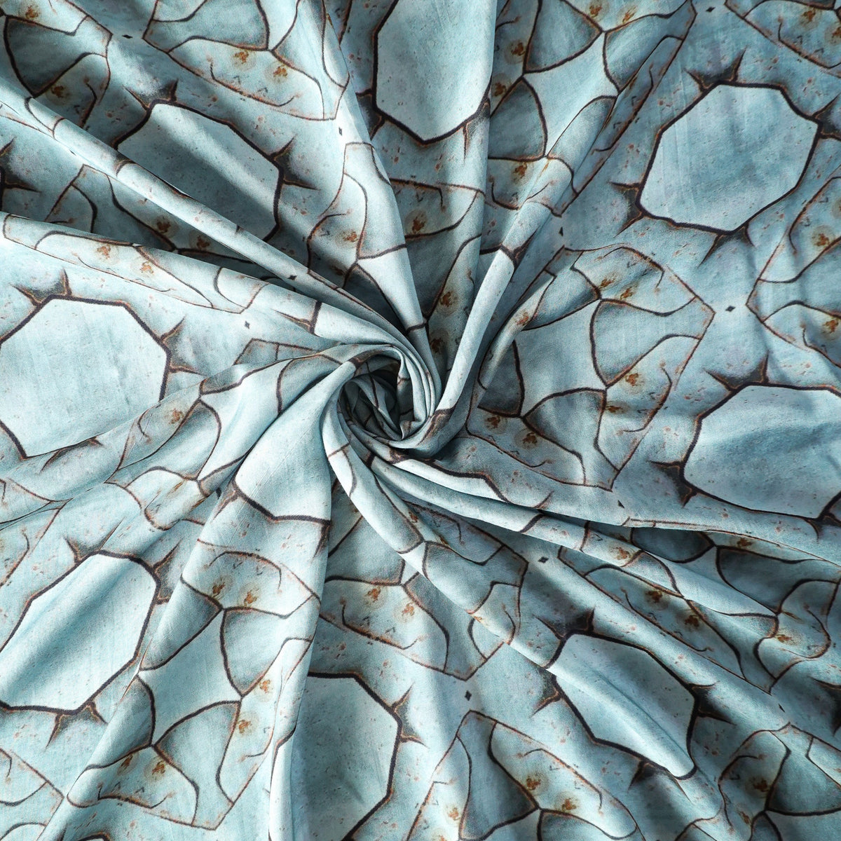 Pure Muslin Silk Ice Blue Geometric Abstract Pattern Printed Fabric