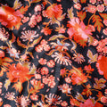 Pure Raw Silk Black Floral Pattern Printed Fabric