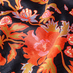 Pure Raw Silk Black Floral Pattern Printed Fabric
