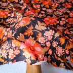 Pure Raw Silk Black Floral Pattern Printed Fabric
