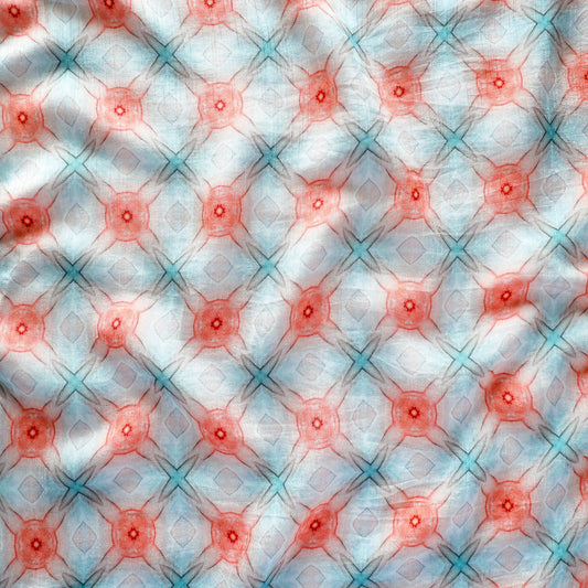 Pure Raw Silk Pastel Shibori Geometric Pattern Printed Fabric